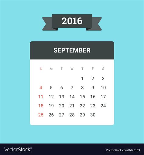 September 2016 Calendar Royalty Free Vector Image