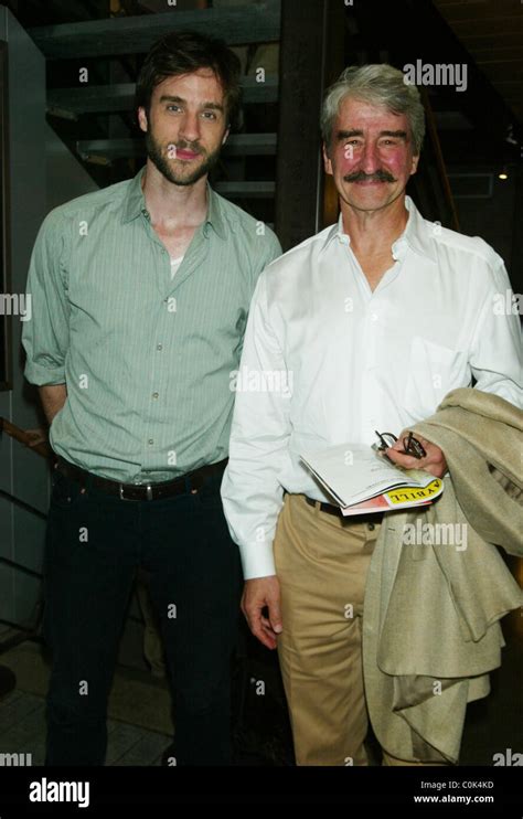 Actor Sam Waterston (right) congratulates his son James Waterston ...