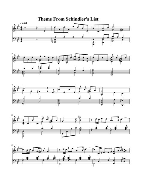 Theme From Schindlers List Sheet music for Piano | Download free in PDF or MIDI | Musescore.com