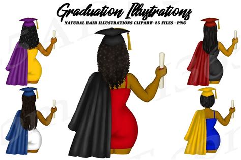 Graduation Girls Clipart Black Women Cap Gown PNG