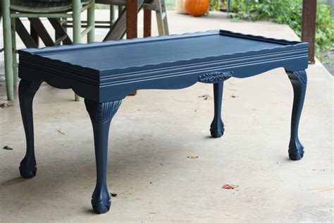 Navy Blue Coffee Table with Tufted Ottoman