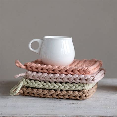 Crocheted Cotton Square Potholder Set of 4 | | Pot holders, Crochet potholders, Crochet crafts