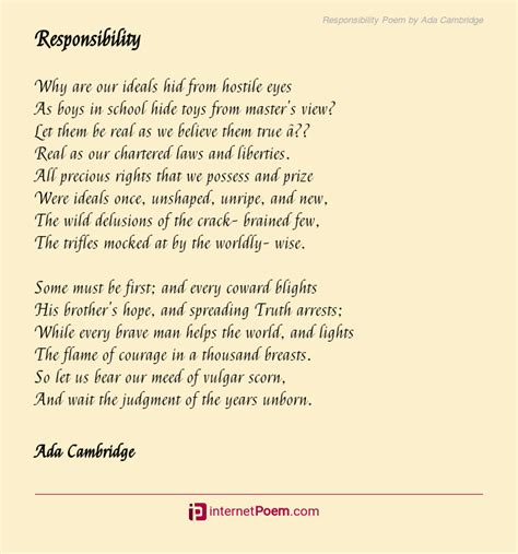 Responsibility Poem by Ada Cambridge