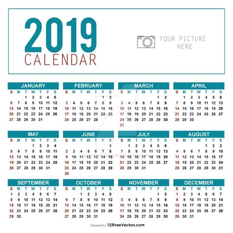 Yearly Calendar Template 2019 Free Vector by 123freevectors on DeviantArt