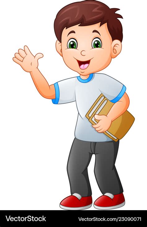 Cartoon little boy holding book Royalty Free Vector Image