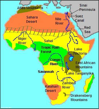 This map describes the physical features of Africa. It shows the different land regions you can ...