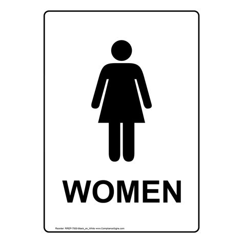 Portrait White Women Restroom Sign With Symbol RREP-7000-Black_on_White