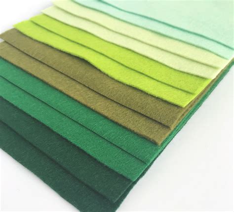 Green Felt Collection 12 Sheets of Green Wool Blend Felt | Etsy