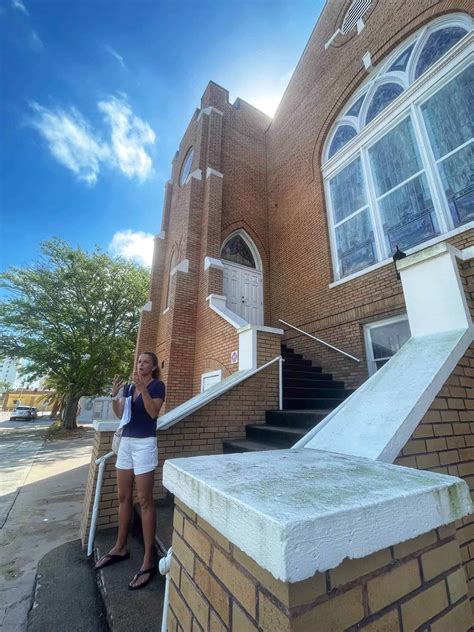 Monica on tour steps of Bethel AME - I Love the Burg