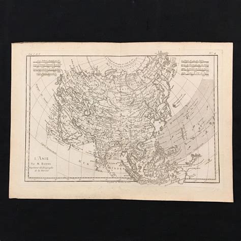 Original 1780 Map of Asia, 18th Century Map by Bonne, Antique Engraved ...