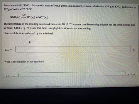 Solved Potassium nitrate, KNO3, has a molar mass of 101.1 | Chegg.com