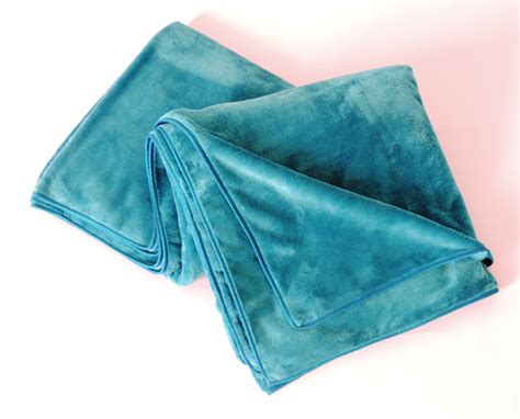 Luxurious throw blanket with silk trim - Teal blue - Karen Luu Home Couture