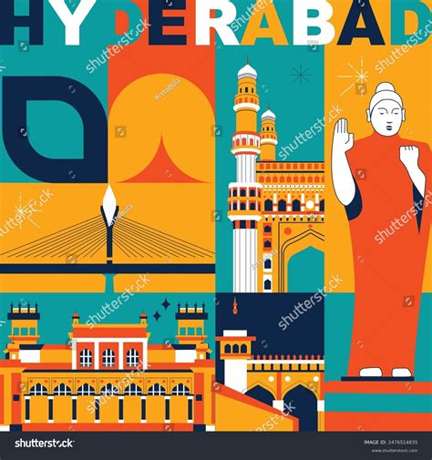 Hyderabad Culture Travel Set Famous Architectures Stock Vector (Royalty Free) 2476514835 ...