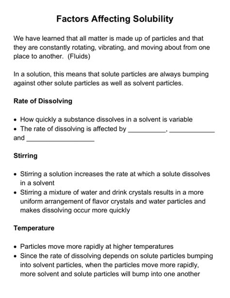 Factors Affecting Solubility