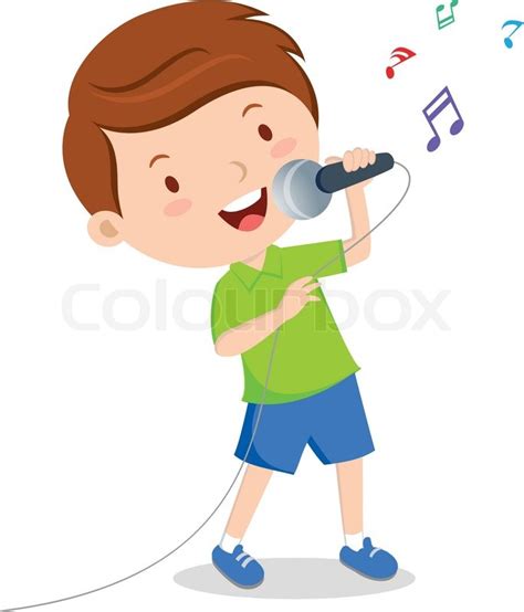 Little boy singing with microphone in ... | Stock vector | Colourbox