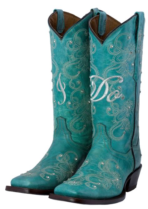 Womens Turquoise Wedding Cowgirl Boots Embroidered Bridal Leather ...