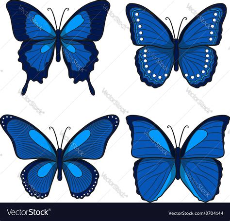 Set blue butterflies Royalty Free Vector Image