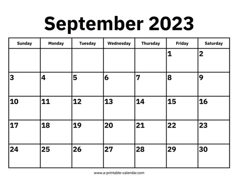 September 2023 Calendar - A Printable Calendar