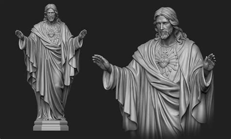 Jesus with a Sacred Heart Statue 4 3D model 3D printable | CGTrader