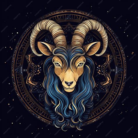 Premium AI Image | zodiac sign of ram with long hair and golden frame generative ai