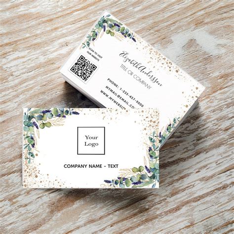 Eucalyptus greenery gold logo QR code Business Card | Zazzle