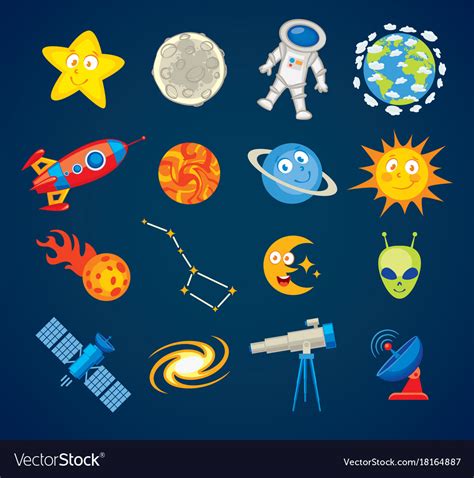 Trendy astronomy icons funny cartoon character Vector Image