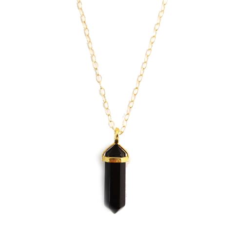 Black Crystal Point Necklace Healing Crystal Necklace Black