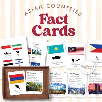 ASIA Country Facts Flash Cards, Montessori Inspired Resource, 49 Countries