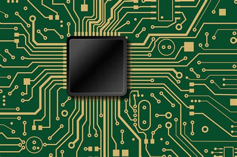 Illustration Of Motherboard Circuit With Cpu And Electric Lines Top View Copy Space Stock ...