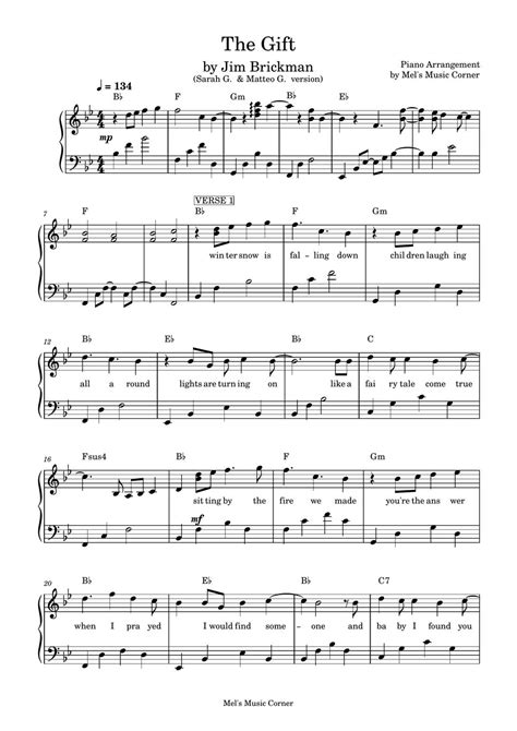 Jim Brickman - The Gift (piano sheet music) 楽譜 by Mel's Music Corner