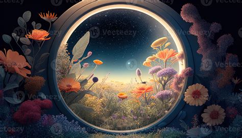 flower garden in galaxy, digital art illustration, Generative AI 23042749 Stock Photo at Vecteezy