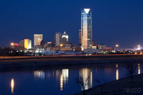 Oklahoma City skyline at Dusk along the riverfront at dusk