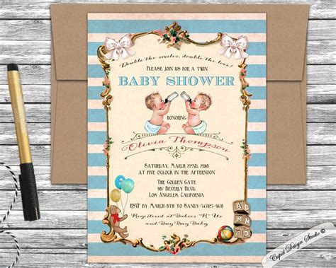 Twin Baby Shower Invitation/twin Baby Shower Invites/twin Boy - Etsy