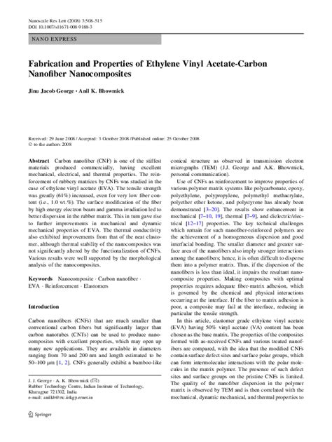 Fabrication and Properties of Ethylene Vinyl Acetate-Carbon Nanofiber ...