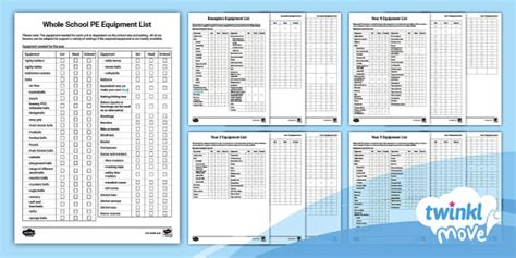 PE Equipment Lists - Twinkl Move - PE CPD Resources - Twinkl