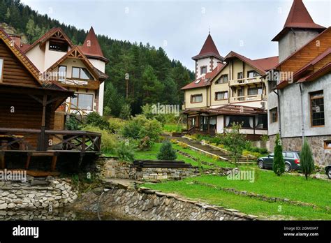 Beautiful cottages of mountain resort Stock Photo - Alamy