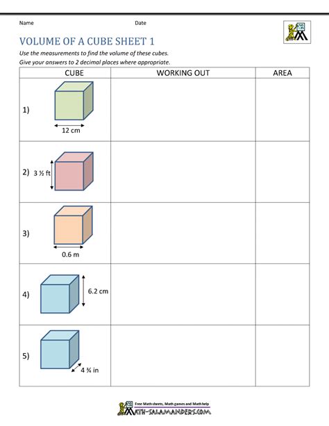 Volume Of A Cube Worksheets