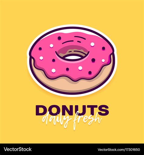 Donut with pink icing and text logo design Vector Image