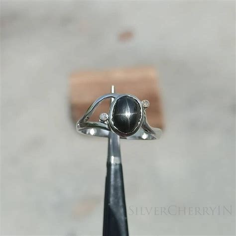 Genuine Black Star Sapphire Ring, Black Star Ring, 925 Sterling Silver ...