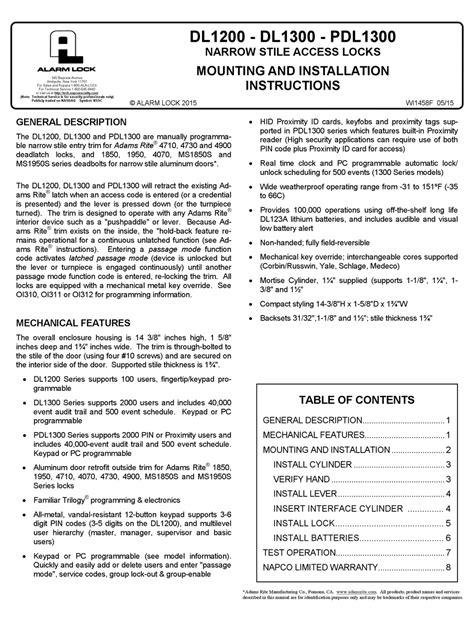 ALARM LOCK DL1200 MOUNTING AND INSTALLATION INSTRUCTIONS MANUAL Pdf Download | ManualsLib