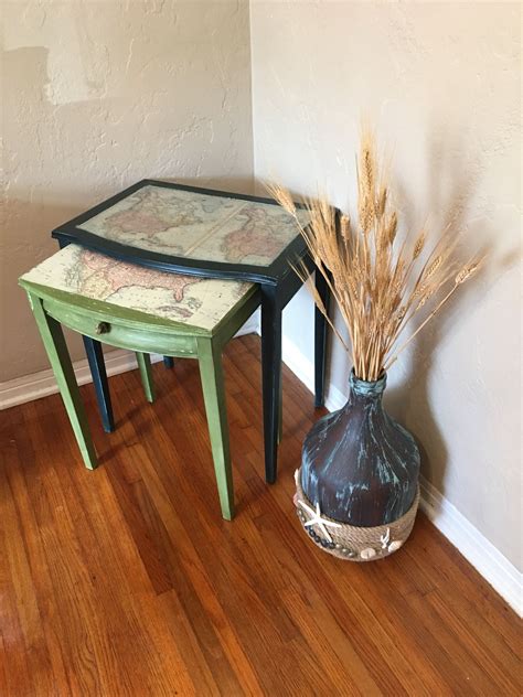 Hand Painted nesting tables with world map | Painted nesting tables, Painting furniture diy ...