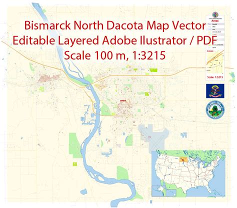 Bismarck North Dakota Map Vector Exact City Plan detailed Street Map ...