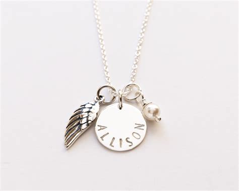 Angel Wing Necklace Personalized with Name, Sterling Silver