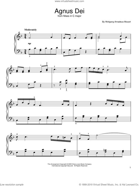 Agnus Dei, Excerpt, (easy) sheet music for piano solo (PDF)