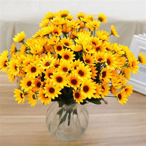 Silk Sunflower Artificial Flower 14 Head For Wedding Car Decoration DIY ...