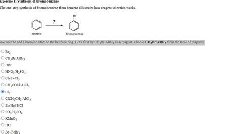 Solved Exercise 1: Synthesis of bromobenzene The one-step | Chegg.com