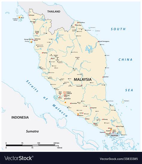 Map malay peninsula malaysia Royalty Free Vector Image