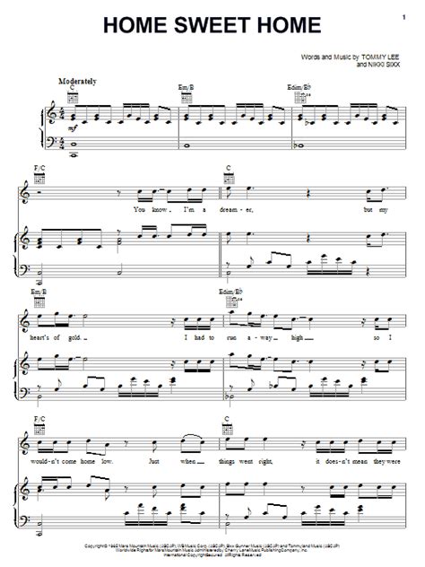 Home Sweet Home sheet music by Motley Crue (Piano, Vocal & Guitar (Right-Hand Melody) – 70125)