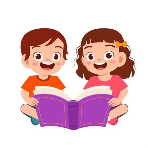 Premium Vector | Happy cute little kids boy and girl read book