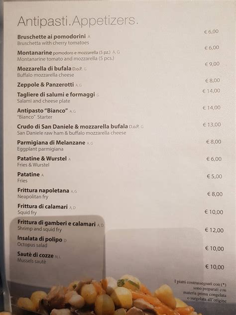 Menu da Ristorante Pizzeria Bianco, Trieste